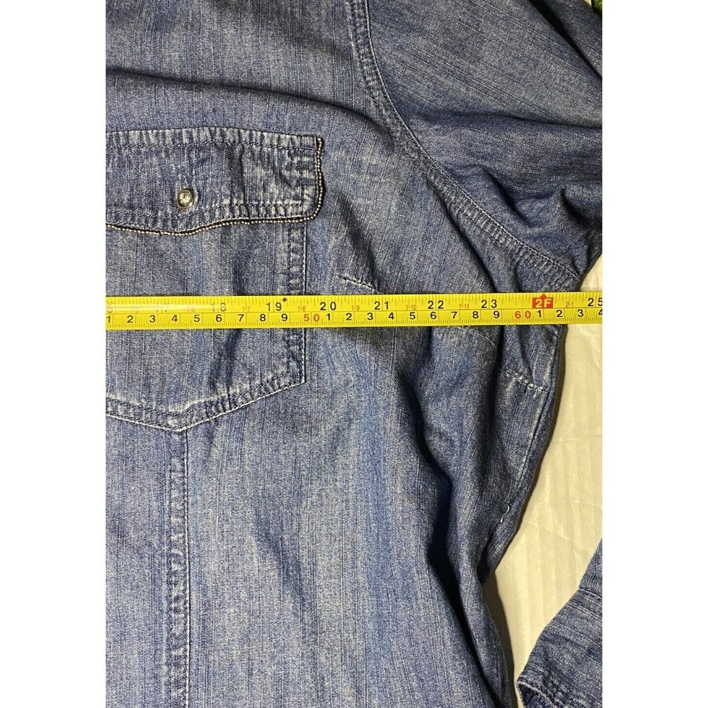 Ashley Stewart Chambray Size 18 Button Down Hi Lo Shirt Rodeo Farm Western Trim - Picture 7 of 11